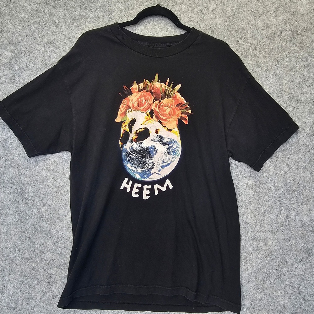 Skull Flower‎ Full Circle Street Art HEEM Black Grunge T Shirt Mens Medium Earth